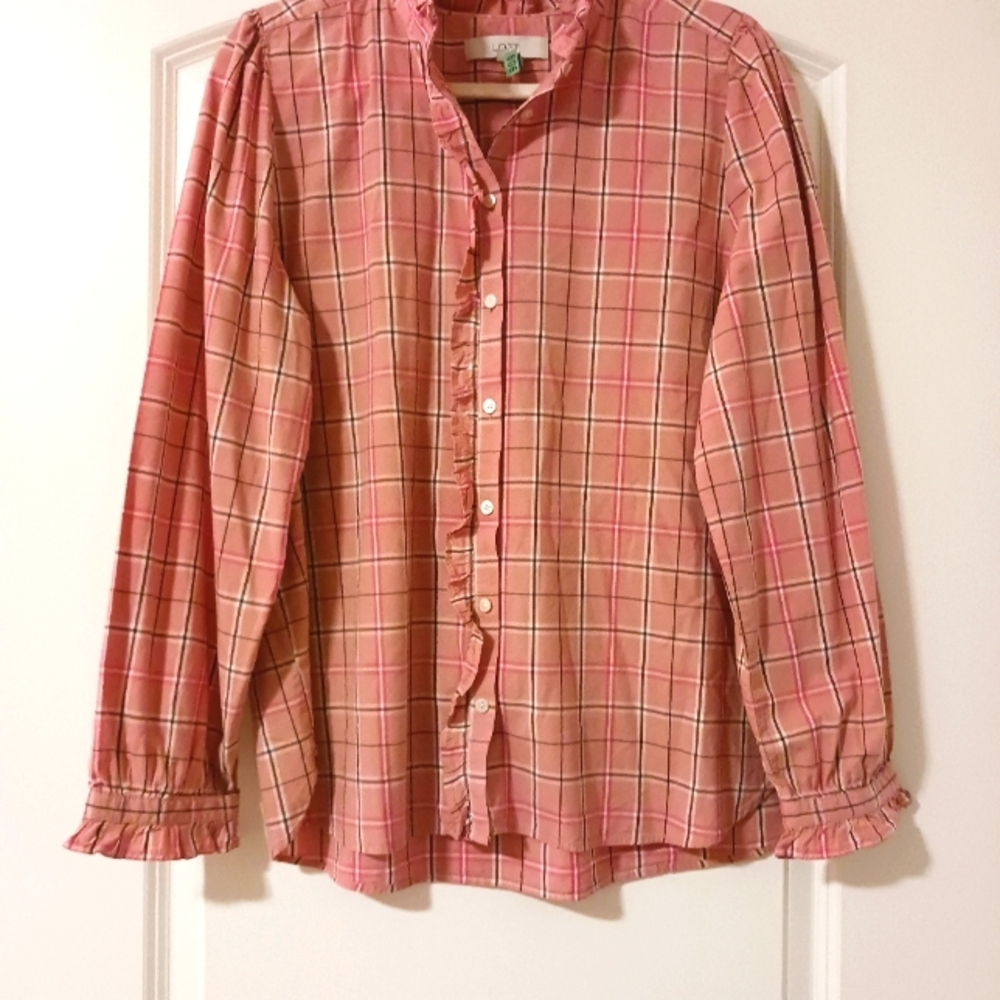 Plaid Ruffle Long Sleeve Button Down - Picture 7 of 10